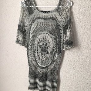 Forever 21 Black and Gray Net Lace Blouse